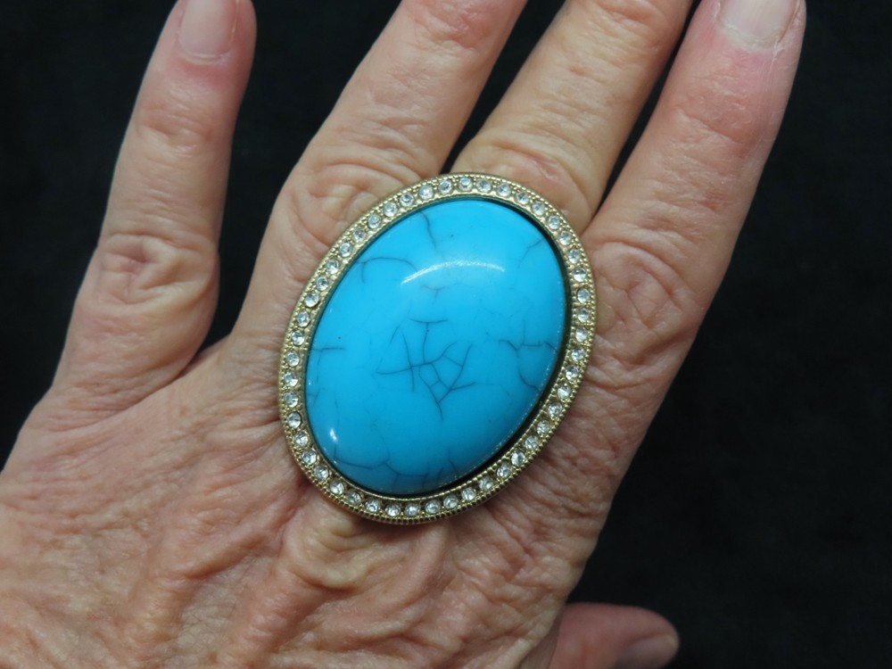 Vintage Contemporary Faux Turquoise & Rhinestone Oversize SZ 7.5