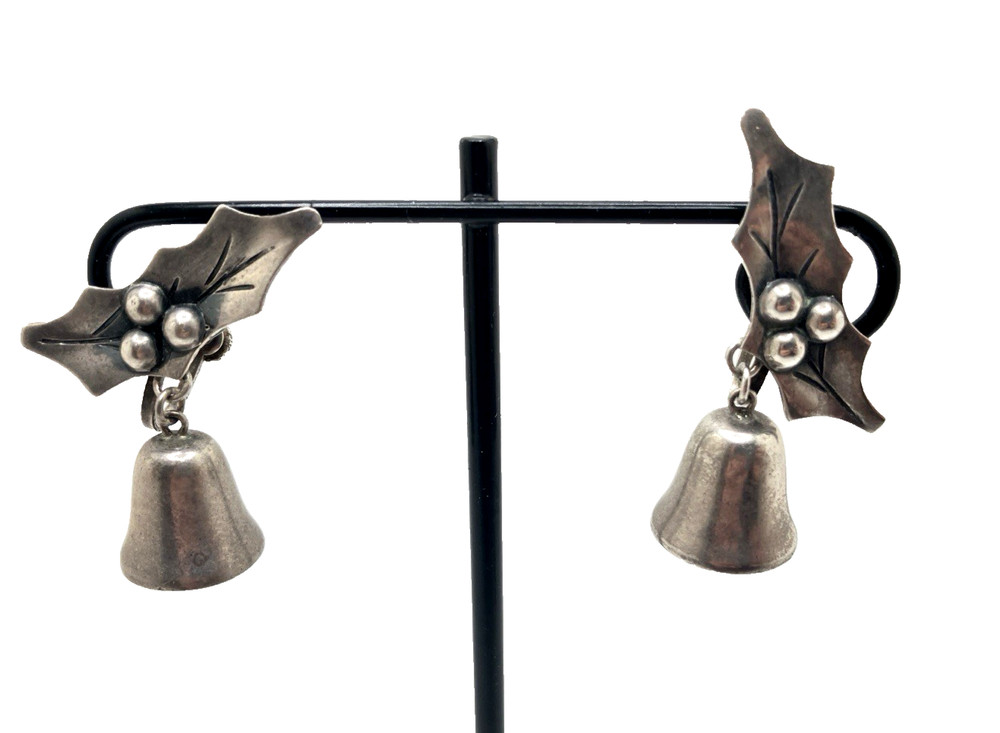 Vintage Screw-Back Taxco Holly Berry Bell Earrings