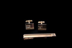 Vintage Gold Tone Swank Cufflinks and Tie bar Clip w/ Rhinestone Accents