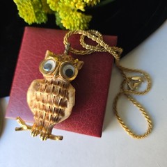 Vintage RAZZA 3D Resin Owl Movable Eyes Pendant Chain Necklace 18″L