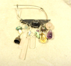 Handmade Modernist Linda Kaye-Moses Various Stones and Sterling Pin