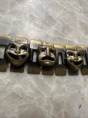 Vintage Brass Tone Comedy Tragedy Theater Mask Panel Bracelet MCM Unsigned