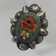 Vintage Rare Micro Mosiac Floral Tile Small Italian Handmade Wrap Ring Size 6