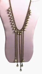 Vintage Art Deco Brass Glass Dangler Faux Pearl Statement Necklace