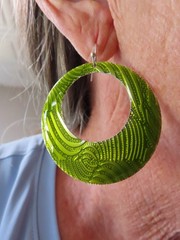 Vintage Contemporary Silver Tone Green Enamel Dangle Pierced Earrings