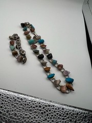 Vintage Southwestern Style Multi-Stone Chip Link Necklace and Bracelet Set