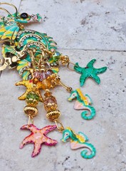VERY RARE! Vintage Retired Lunch At The Ritz SEAHORSE EARRINGS 5″ Hand painted