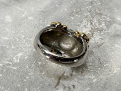 Vintage Silver & Gold Tone Black Dome Cab Ring Size 6