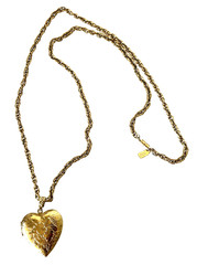 Vintage 1928 Jewelry Gold Tone Etched Floral Heart Locket Pendant Rope Necklace