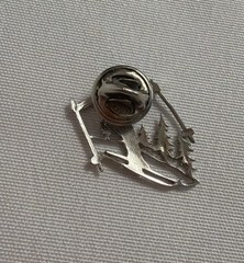 VTG Sterling Silver Turquoise Ski Skier Pin Snow Trees Winter Holiday Skiing