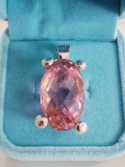Vtg Faceted Pink Topaz Quartz Statement Ring & Pendant Set Sz 8 Sterling Silver