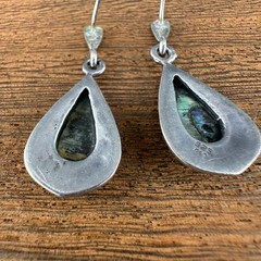 Vintage Earrings Sterling 925 Abalone Teardrop Dangle Pierced Marcasite READ