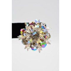 Vintage Crystal Clip On Earrings Watermelon Aurora Borealis Chunky 1960s BinAG