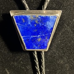 Signed Vintage Sterling 925 Lapis Lazuli Bolo Tie Black Braided w SS tips 50 gra