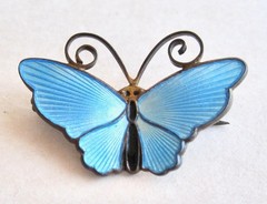 Vintage David Andersen Norway Sterling Blue Enamel Butterfly Brooch Pin 1.25 in