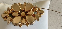 Vintage Emerald Green AB Rhinestone Brooch Faceted Marquise Prong Set