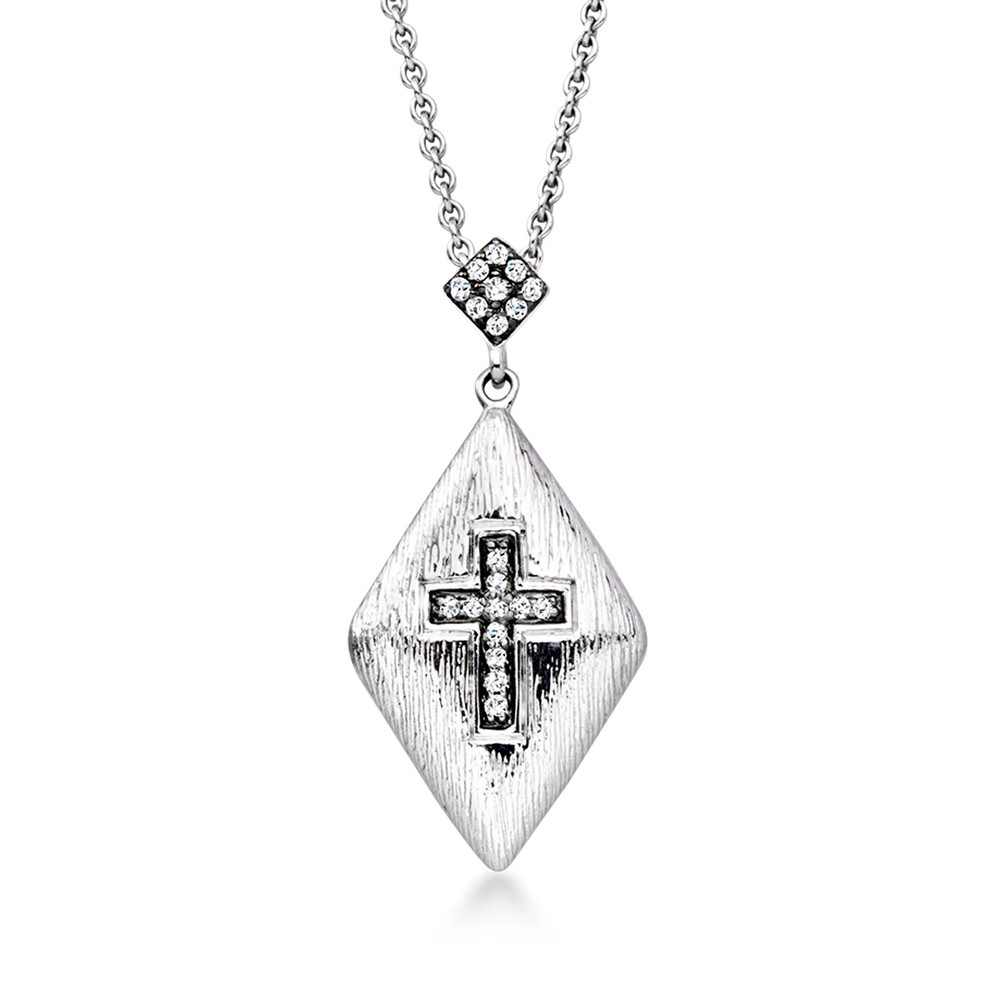 Vint Diamond Cross Ncklc in 18k White Gold 17 inches