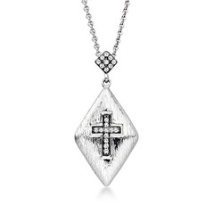 Vint Diamond Cross Ncklc in 18k White Gold 17 inches