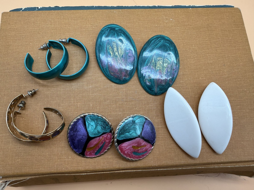 Vintage 1980s 1990s Enamel Earrings Lot Pierced Red Blue Statement – Lot of 5