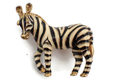 Vintage Costume Enameled Black & White Zebra Brooch African Safari Animals