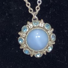 Vtg Avon Blue Moonstone & Rhinestone Necklace Moon Magic Costume Jewelry 24″