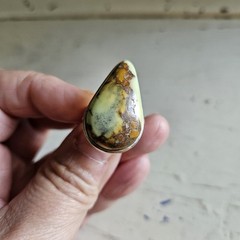Vintage SS Yellow Variscite Statement Ring | Large Pear Cabochon | Size 8.5