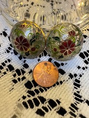 Plique-à-jour / Cloisonné style VINTAGE Enamel DOME Button PIERCED EARRINGS