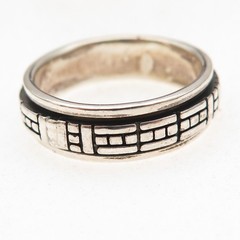 925 Sterling Silver Vintage Geometric Oxidized Rotating Band Ring Size 11.75