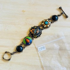 Lucky Brand Y2K Groovy Floral Bracelet Brass Statement Chunky Boho Toggle BOHO