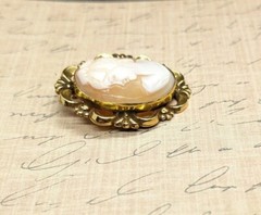 Vtg Carved Shell Cameo Pendant Gold Filled Left Facing Lady Brooch Pendant