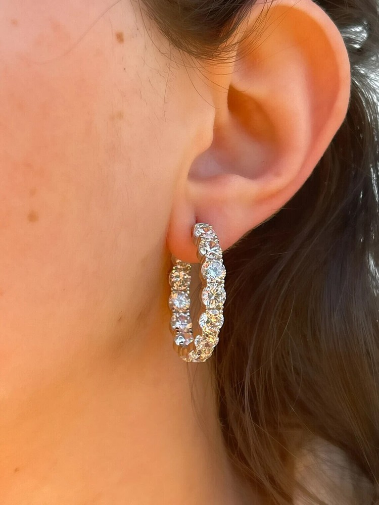 Classic Huggie Hoop Womens Earrings 2.4 Ct Simulated Diamond 14K White Gold Over