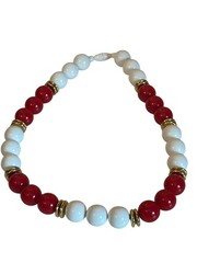 Vintage Red & White Beaded Necklace Gold-Tone Spacers 80s 90s Career Chunky