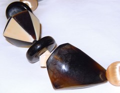 1980’s Inlay Statement Necklace Carved Horn Dyed Geomentric Beads