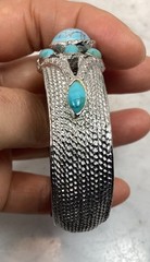 VTG Chateau Swiss Silver Tone Faux Turquoise Hidden Dial Bangle Bracelet Watch