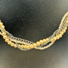 Twisted Multistrand Faux Pearl & Glass Bead Necklace With Metal Chain & Clasp
