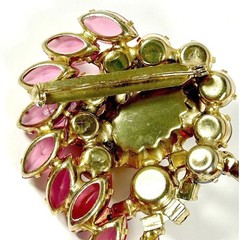 Verified Juliana D&E Brooch Pin Pink Stripe Givre Glass Rhinestone Floral 1960s