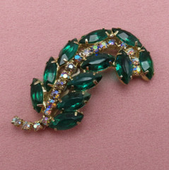 Juliana Rhinestone Brooch Vintage Pin AB Green Clear Faceted Crystal 2.5 in 38f