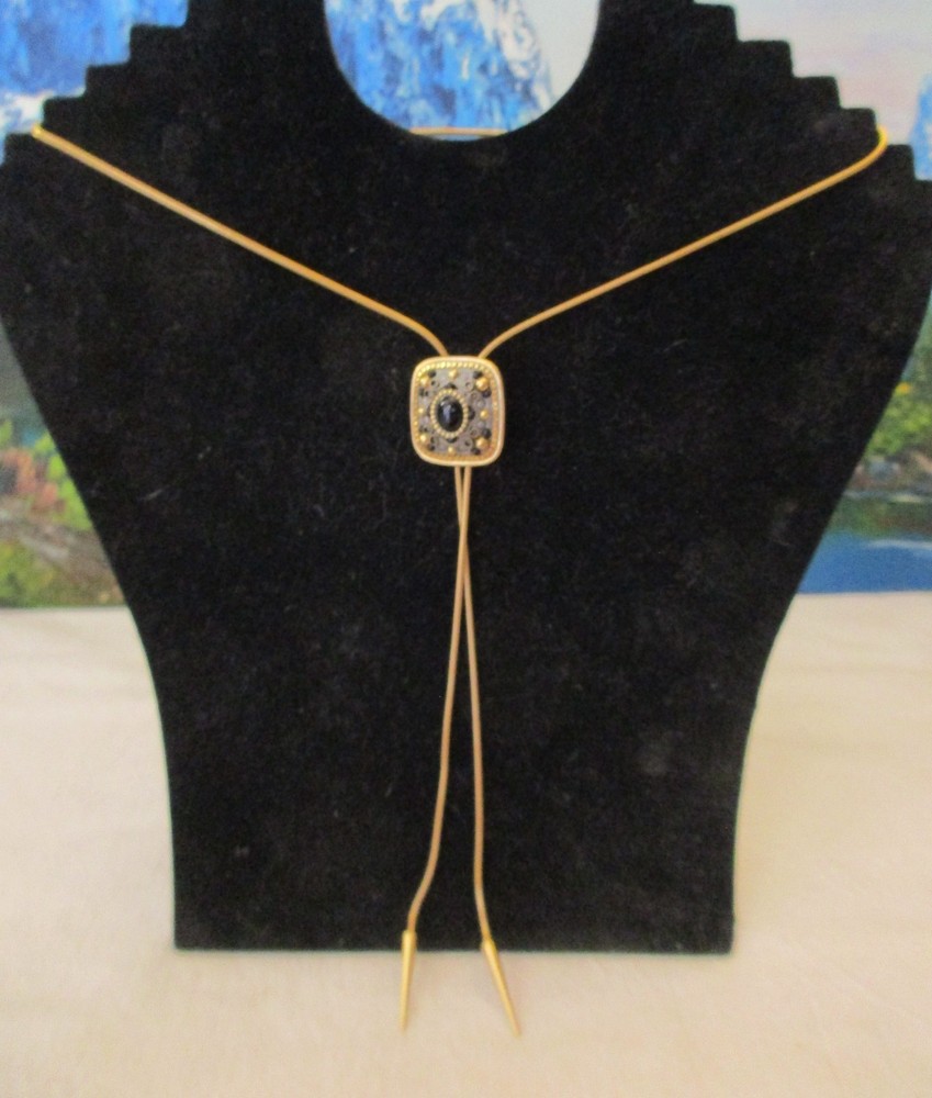 Signed Michal Golan Gold Tone Lariat Bolo Long Sliding Necklace with Tips/Aglets