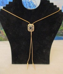 Signed Michal Golan Gold Tone Lariat Bolo Long Sliding Necklace with Tips/Aglets