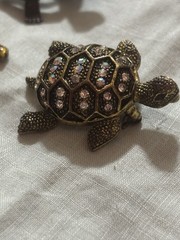 Vintage Turtle Brooch Lot Liz Claiborne LC Rhinestone Figural Pins Antique Brass
