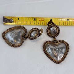 Vintage Heart Earrings Mixed Metal Gold Silver Tone Clip On Statement Elegante