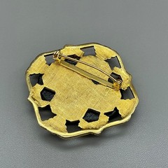 Vintage Brooch Womens Black Gold Tone Oval Faux Onyx Victorian Style 1.75 In