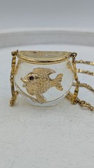 Vintage CASTLECLIFF Lucite Fish Bowl Pendant Necklace Clear Resin Fishbowl