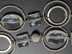 Vintage Silver Tone Geometric Station Necklace Clear Lucite Glass Hoops Textured