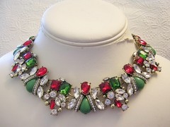 1988 The Ultimate Bold CHRISTMAS / Holiday / Party RHINESTONE Necklace RED GREEN