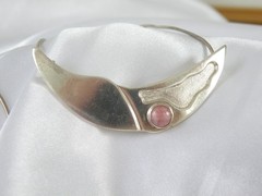 Vintage Sterling Silver 925 Artisan Modernist Rhodochrosite Slide Necklace