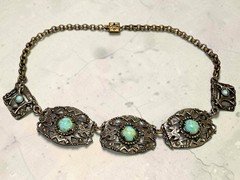 1940’s Southwest Thunderbird Cast Silver Panel Choker Necklace