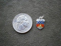 Paris France Vtg 800 REU Silver Enamel Travel Shield Bracelet Charm Pendant 1.1g