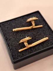 Antique Edwardian PAIR Cufflink Stud Button Onyx 14 K Gold