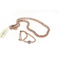 Anne Klein Rose Gold Tone Necklace & Bracelet Set Rhinestone Tag New